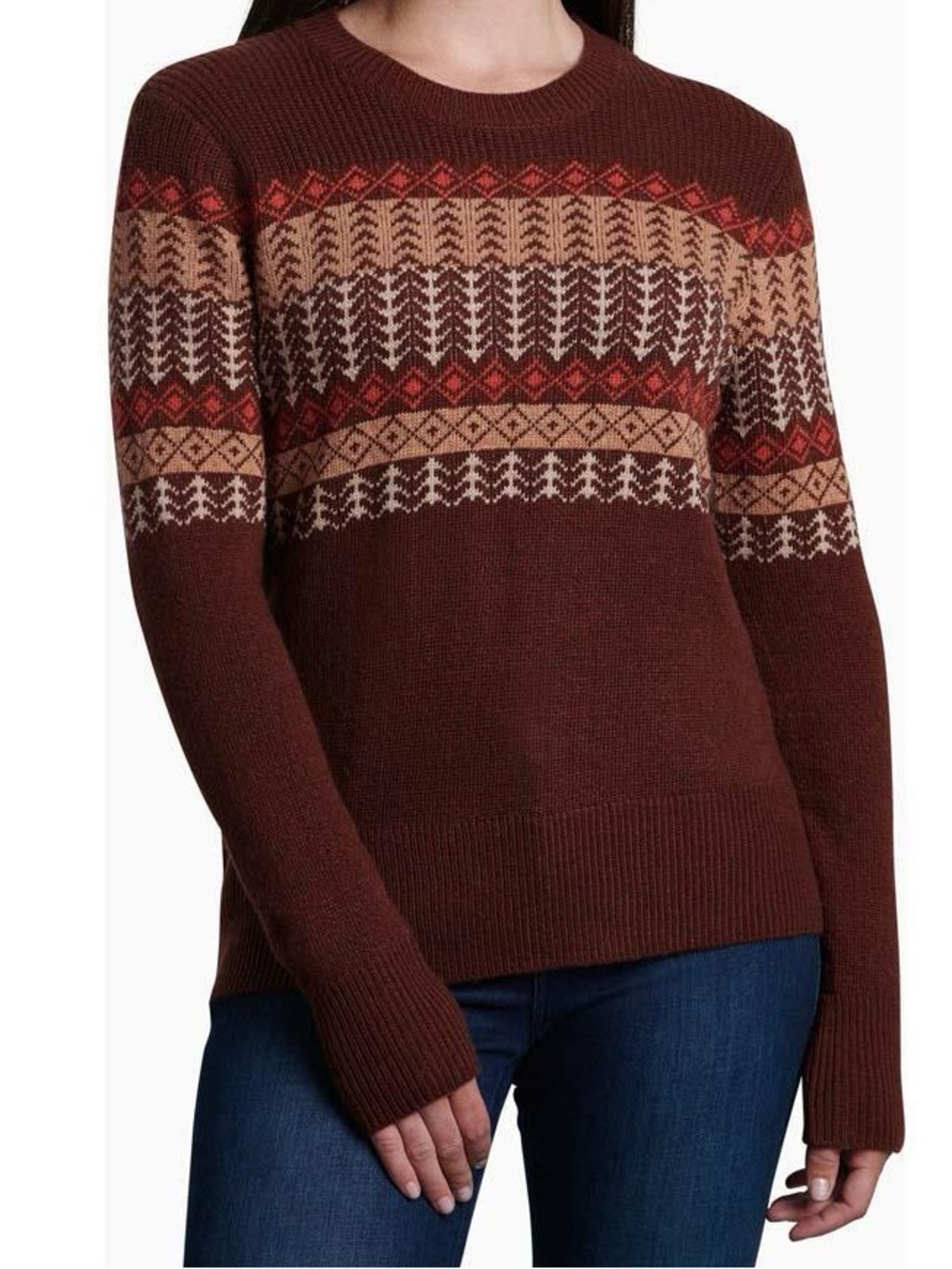 KÜHL Nordik Merino Wool Blend Fair Isle Sweater Brown Multi Size M
